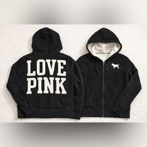 Victoria’s Secret PINK Sherpa Lined Zip Hoodie LOVE Logo M